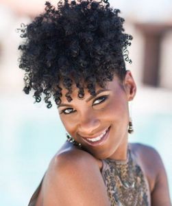 Short High Ponytail Human Hair Unprocessed Brazilian Virgin Hair Kinky Curly Ponytail Hairpieces 120g Afro puff ponytail for black women