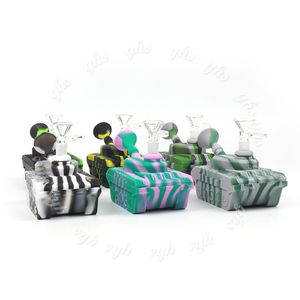 Tanque Bubbler Silicone Bongs Tubos de Água de Fumar Tabaco Bong Hookah Tubo de vidro Dab Rigs Portátil Inquebrável Shisha Hookahs com tigela pequena