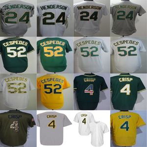 2016 Erkek Kadınlar #4 Coco Crisp 24 Ricky Henderson 52 Yoenis Cespedes Gri Beyaz Sarı Yeşil Beyzbol Formaları