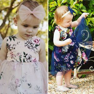 2018 Sommer Mädchen Kleid Baby Mädchen Ärmelloses Blumenmuster Tüll Spitze Gaze Kleid Mode Kinder Blumen Weste Kleider Kleidung 2 Farben