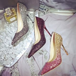 Sparkly Sequins Gelin Ayakkabıları Blingbling Düğün Ayakkabı Yüksek Topuk Parti Balo Kadın Ayakkabı Çar Nedime Ayakkabı Siyah Altın Burgundy