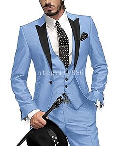 Новое Прибытие Blue Groom Tuxedos Пики Пик Отворота Одноразовый Человек Свадебный костюм Мужчины Бизнес Ужин PROM BLAZER (Куртка + Брюки + Галстук + Жилет) 382