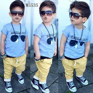 Nova moda verão da criança do bebê crianças meninos roupas top T-shirt + calças compridas outfits 2 pçs / set apto para crianças 0-5 T
