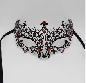 Womens Elegante Light Metal Venetian Black Masquerade Mascarada Vermelho ou Azul Ou Rosto Reliculares Festa Fato Bola De Bola De Casamento