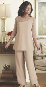 Setwell Elegant Lace Mother of the Bride Pant Suits Summer Chiffon Made 3 4 Long Sleeves Gedding Guest Walk Mother Mother Ju331x