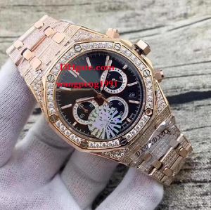 5スタイルウォッチk8 42mm 26322or.zz.1222or.02 vk quartz date black dial 18k rose gold diamond inlay chronograph mens watch wristwatches