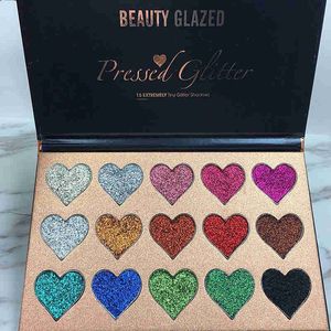 GOTA 6 pçs / lote BEAUTY GLAZED15 Cores Maquiagem Sombra Metálica Cosméticos Paleta Da Sombra de Olho Shimmer Pó Solto Tropical