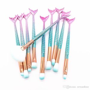 3Colors Mermaid Makeup Brushes 10pcs Beauty Make up Set Colorful Gradient 3D Line Eye Brush regalo 50