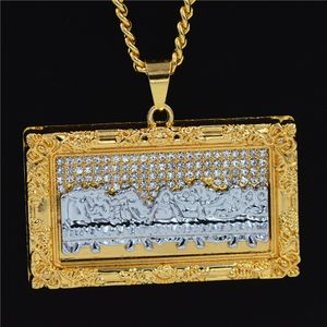 Hip Hop BIG Jesus Charme Pingentes Colares Pingentes Bling Bling Cristal Gelado Última Ceia Colares Corrente de Corda de Aço Inoxidável