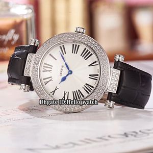 Fashion Ronde 3900 QZ R D2 White Dial Swiss Quartz Womens Watch 316L Steel Case Diamond Bezel Leather Strap High Quality Lady Watches