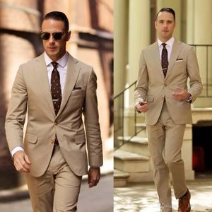 Stilig högkvalitativ tuxedos ljusbruna mens bröllopskläder två stycken brudgum bär billig formell kostymjacka och byxor
