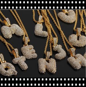 New Hip Hop Men's A-Z Custom Name Bubble Letters Pendant Necklaces Charm For Men Women Gold Cubic Zircon Hip Hop Jewelry Gifts