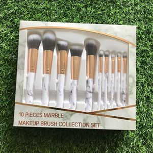 10st marmor makeupborstar Sätta kosmetika Make up Brush Tool Kit med Retail Box Förpackning i 3 färger Rosa grå svart