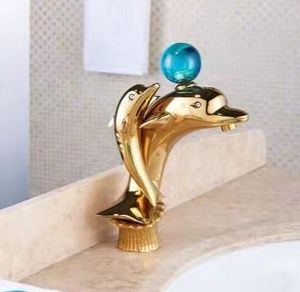 Nyanlända Badrum Kran Högkvalitativ Guld Dolphin Basin Kaucet Kall och Hot Sink Badrum Vatten Tap Mixer