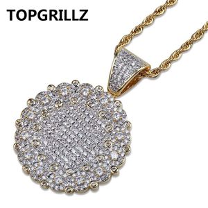 Topgrillz hip hop round cluster medaljong halsbyxa charms för män guld silcer färg cubic zircon smycken halsband gåvor