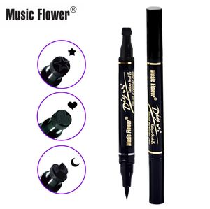 Musikblomma Svart Flytande Eyeliner + Tatto Seal Stämpel 2 I 1 Vattentät Eye Liner Pencil Highlighter Maquiagem