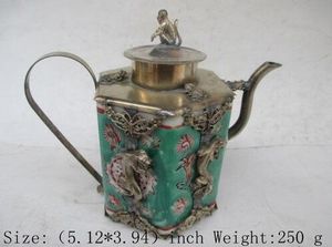 Théière en céramique de singe longhu de mur de soulagement de cuivre du Tibet antique chinois