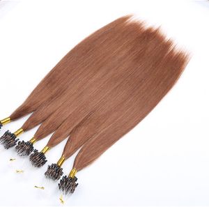 Micro Loop Hair Extensions Human 14-24inches 1g/Strand 100g/Pack Silky Straight Hair Pre-Bonded Micro Ring 30# Color Human Hair Extensions