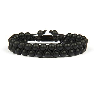 Armband Homme Doppelperlen 6mm Matt Achat Schwarz Onyx Naturstein Perlen Makramee Freundschaftsarmband Schönes Geschenk Top Qualität