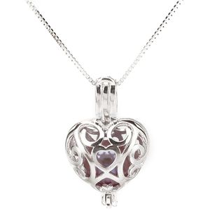 925 Sterling Silver Pick a Pearl Cage Heart Locket Pendant Necklace Boutique Lady Gift