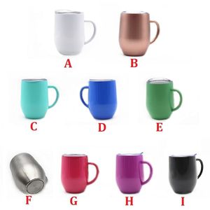 Bicchiere da vino isolato Tazza da caffè resistente Bicchieri senza stelo in acciaio inossidabile con coperchio e impugnatura Doppia parete 12 once per champagne, cocktail, birra, ufficio