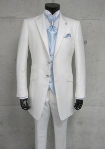 Mükemmel Erkekler Düğün Smokin Tepe Yaka Iki Düğme Beyaz Damat Smokin Yüksek Kalite Erkekler Resmi Akşam Yemeği Balo Suit (Ceket + Pantolon + Kravat + Yelek) 1271