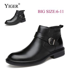 YIGER NEW Man Motorcycle Boots winter Genuine Leather With fur Men Ankle Boots Man Martin Boots Round Toe Black shoes 0146