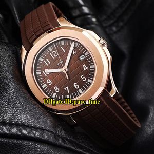 Esporte Aquanaut 40 milímetros 5167 5167R-001 Brown Dial Asian 2813 Automatic Mens Watch Strap Caso Rose Gold Brown borracha de alta qualidade Gents Relógios