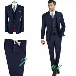 Azul marinho Custom Made Smoking Homens Slim Fit Ternos De Casamento Do Noivo Smoking Padrinhos Formal Terno de Alta Qualidade Três Peças (Jacket + Pants + Vest)