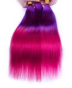 Pelo Personalizado al por mayor-Por encargo púrpura rosado ombre extensión del pelo Bundles pelo recto brasileño Remy armadura del pelo humano envío gratis
