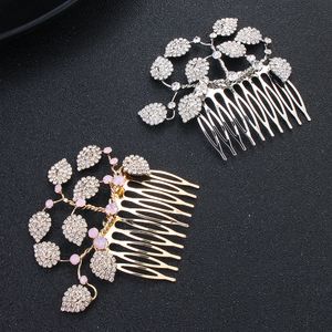Rose Gold Color Rhinestone Hair Combs Metal Alloy Leaves Hairpins Women Hair Jewelry Accessories Wedding Hair Clips JCH133