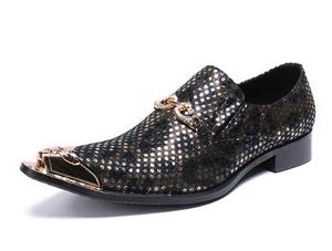 Mode Men Metal Toe Business Shoes Utskrift Slip-On Office Oxford Skor Party Dress Skor Storlek EU38-EU46 Gratis frakt
