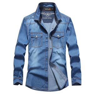 2018 m ~ 5xl adolescente primavera outono azul homem roupas denim camisa marca roupas slim ajuste homens roupas manga comprida camisas de moda