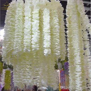 Vit Konstgjord Orchid Wisteria Vinblomma 2 meter Lång Silkkransar för bröllopsbakgrund Dekoration Skytte rekvisita 30st / mycket