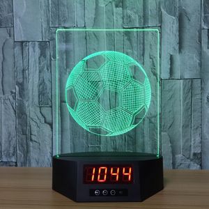 Fußball 3D Illusion Nachtlichter LED 7 Farbwechsel Schreibtisch Lampe Uhr Funktion Schlafzimmer Schlafende Weihnachtsdekoration Freies Verschiffen # R87