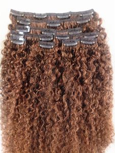 Brazilian Human Curly Hair Weft Clip In Extensions Brown 30# Color 9pcs/Bundles Kinky Curl Product