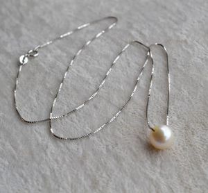 Jedna perłowa Naszyjnik, 9mm Ivory Okrągły słodkowodne Pearl 925 Sterling Silver Chain Necklace, 18 cali