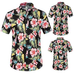 Herren-Hemd mit Blumendruck, Oberteil, Bluse, 2018, Sommer, lässig, kurzärmelig, Urlaub, hawaiianische Strandparty, Hemd mit Knöpfen
