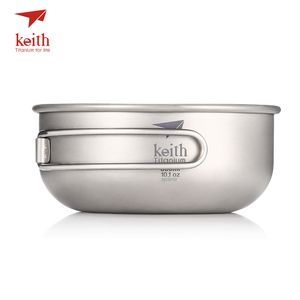 Keith Outdoor Tableware Ultralight 300ml Titanium Bowl Foldable Handle Anti-corrosion, high and low temperature resistance, good heat transf