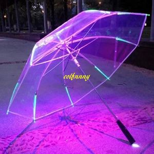 10 pçs / lote transporte Rápido 23 Polegada 8 K Guarda-chuva 7 cor Mudando LED Luminoso Guarda-chuva Transparente Com Lanterna Para amigos Presente