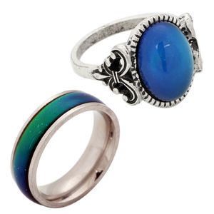 Stainless Steel Mood Stone Rings Handmade High Quality Color Change Ring with Free Gift 2 PCS/Set