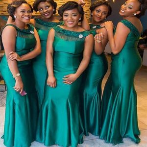 Dark Green Plus Size Bridesmaid Dresses For Wedding Satin Mermaid Maid Of Honor Gowns South African Long Bridesmaid Dress Custom Made