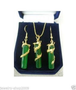 Costume Jewelry Green jade dragon necklace pendant earring sets<<<free shipping