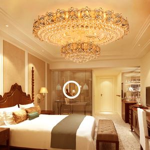 Modern Crystal Ceiling Chandeliers Lights Fixture European American Gold Surface Mounted Hang Lamps LED Lamp Round Home Indoor Lighting 3 Colors Dimmable