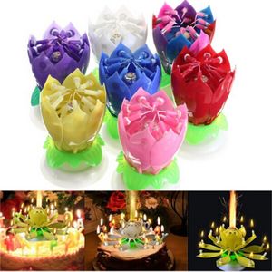 Nieuwe kunst Muziekkaars Lotus Bloem Gelukkige Verjaardag Party Gift Roterende Lichten Decoratie Kaarsen Lamp