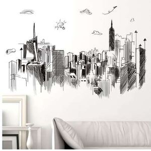 [ShijueEhezi] Schwarze Farbe Hohe Gebäude Wandaufkleber PVC Material DIY Sketch Wandbild Kunst Für Wohnzimmer Büro Dekoration