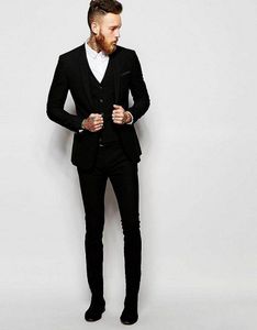 Black Three Piece Groom Tuxedos Two Button Center Vent Man Wedding Suit Handsome Men Business Dinner Prom Blazer(Jacket+Pants+Tie+Vest) 404