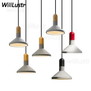 Handgjord Modern Cement Suspension Lampa Dinning Vardagsrum Wood Cap Betong Pendant Light Hotel Restaurang Sofa Side Bedside Office Cafe