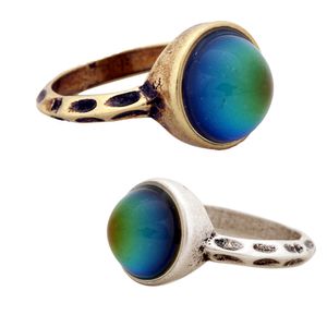2 PCS Gold and Silver Mood Ring for Lovers Bohemia Retro Color Change Stone Ring Size 7/8/9 RS002-G002