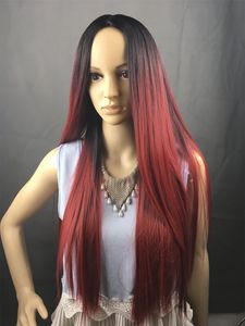 Cheap 1B/Red Long Ombre Straight High Qualtiy Synthetic Hair Wigs about 18 Inch